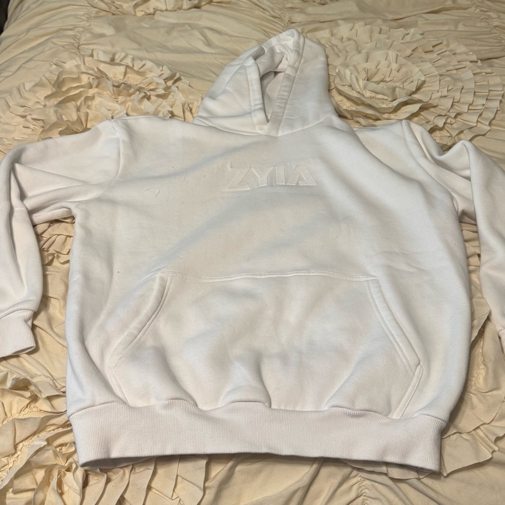 ZYIA Active White Cotton-Blend Hoodie